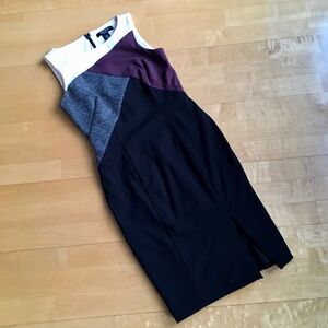 White House Black Market Fitted, Colorblock Sheath Dress, Black, Size 00P